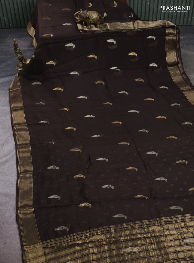 Art kota silk saree coffee brown with thread & zari woven buttas and zari woven border