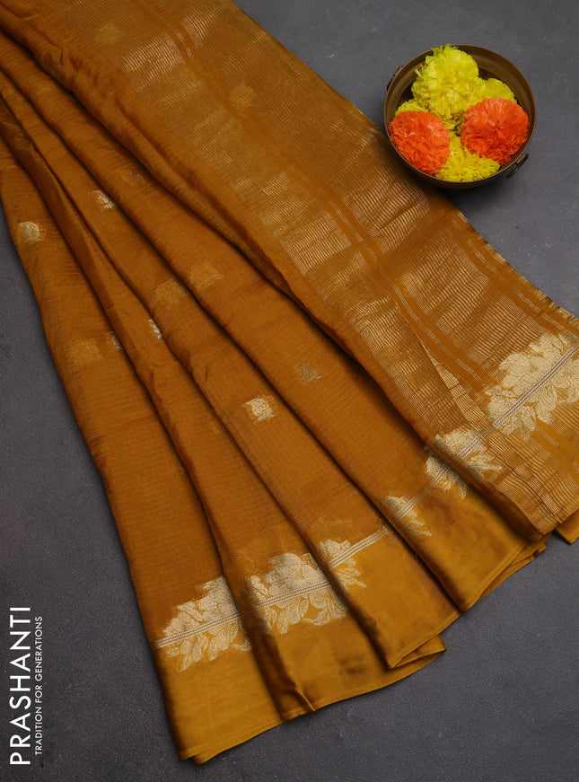 Art kota silk saree mustard yellow with allover thread & zari woven buttas and zari woven border