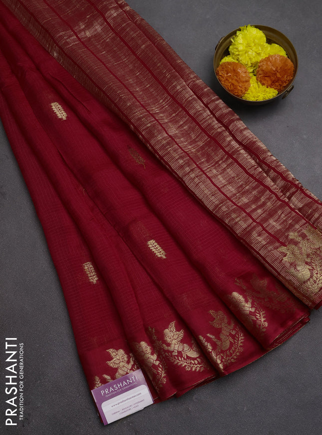 Art kota silk saree red with thread & zari woven buttas and zari woven simple border