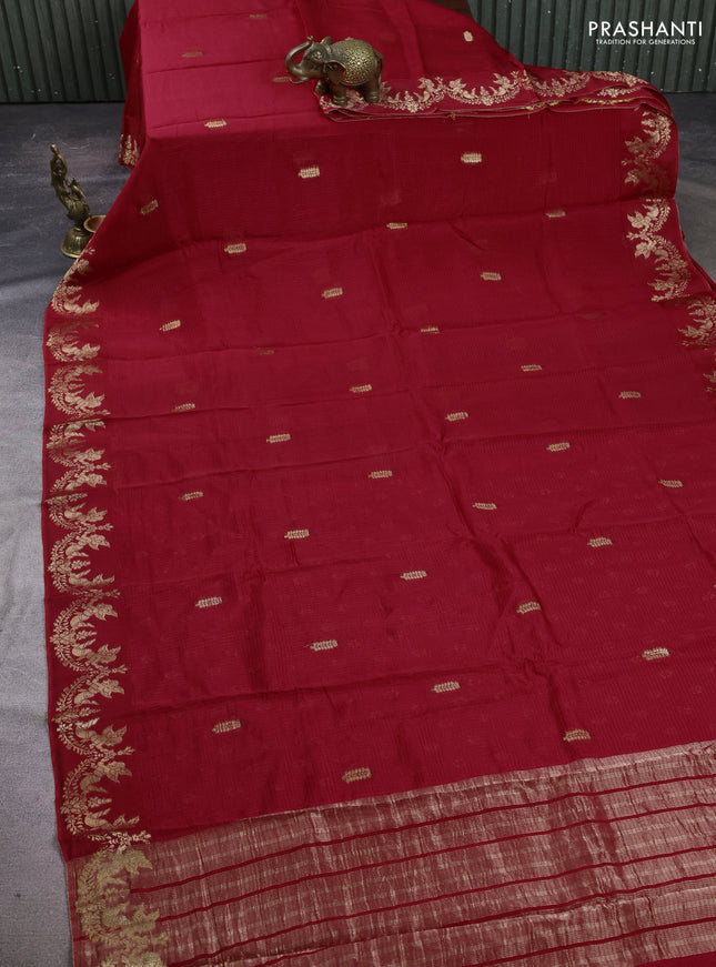Art kota silk saree red with thread & zari woven buttas and zari woven simple border