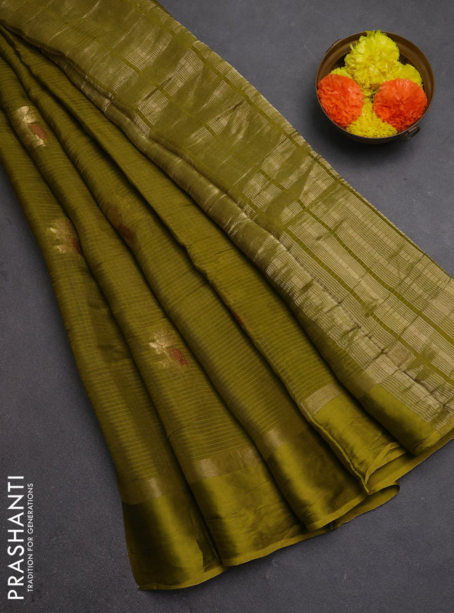 Art kota silk saree mehendi green with thread & zari woven buttas and zari woven simple border