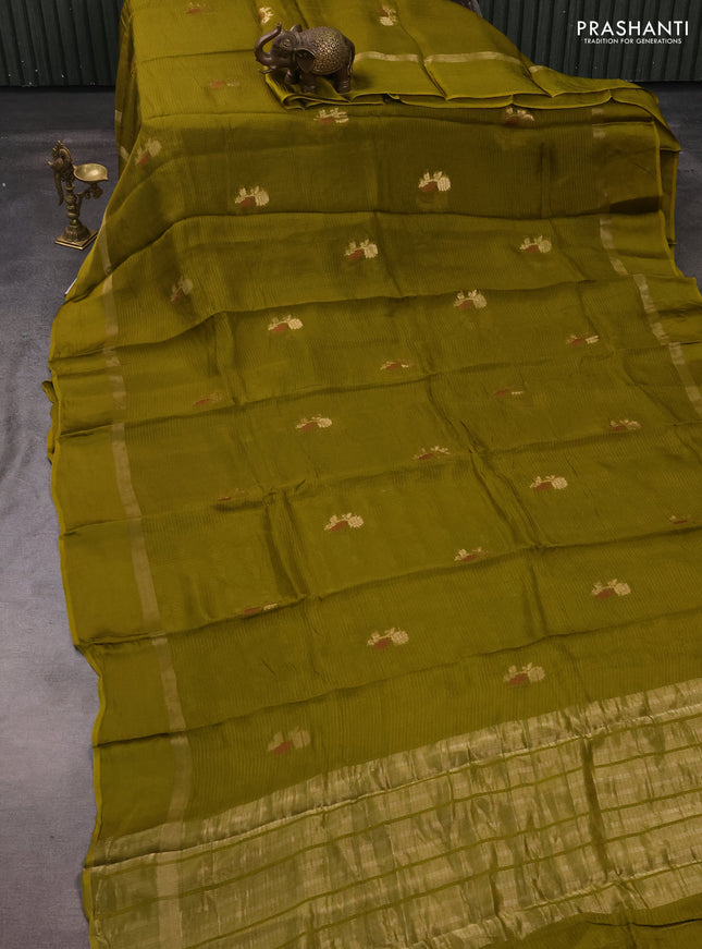 Art kota silk saree mehendi green with thread & zari woven buttas and zari woven simple border