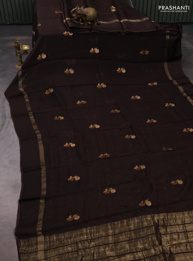 Art kota silk saree deep coffee brown with thread & zari woven buttas and zari woven simple border