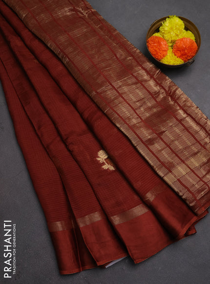 Art kota silk saree dark rustic orange with thread & zari woven buttas and zari woven simple border