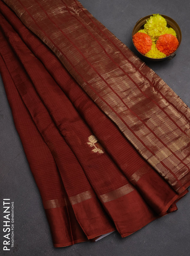 Art kota silk saree dark rustic orange with thread & zari woven buttas and zari woven simple border