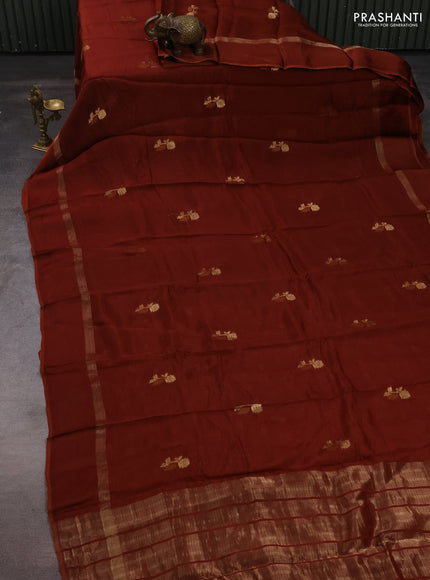 Art kota silk saree dark rustic orange with thread & zari woven buttas and zari woven simple border