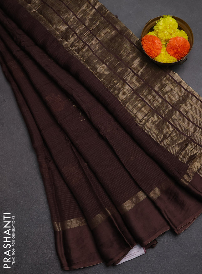 Art kota silk saree coffee brown with thread & zari woven buttas and zari woven simple border