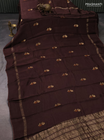 Art kota silk saree coffee brown with thread & zari woven buttas and zari woven simple border