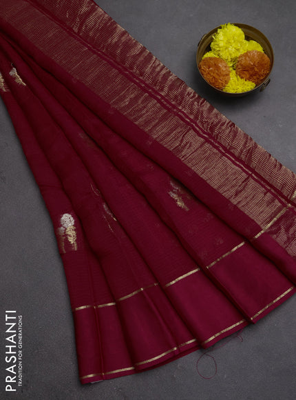 Art kota silk saree dark pink with silver & zari woven floral buttas and rettapet zari woven border