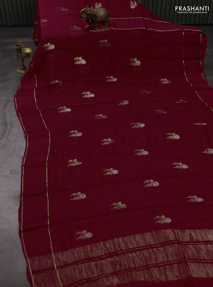 Art kota silk saree dark pink with silver & zari woven floral buttas and rettapet zari woven border