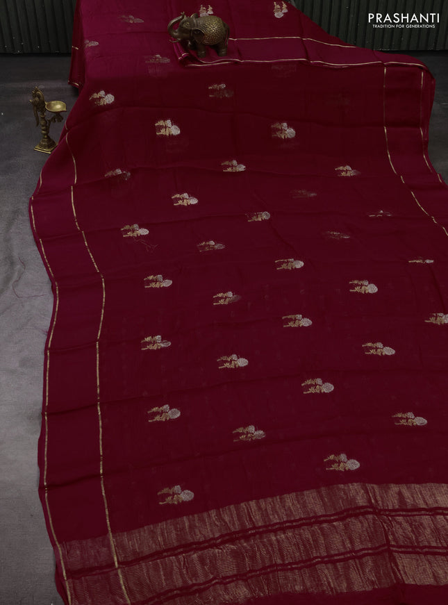 Art kota silk saree dark pink with silver & zari woven floral buttas and rettapet zari woven border