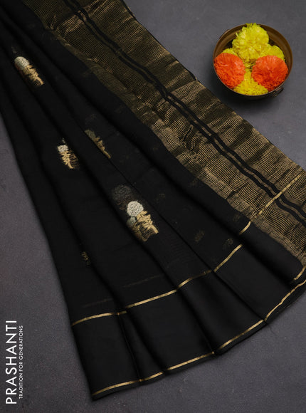 Art kota silk saree black with silver & zari woven floral buttas and rettapet zari woven border