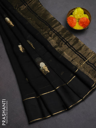 Art kota silk saree black with silver & zari woven floral buttas and rettapet zari woven border
