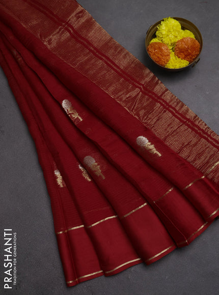 Art kota silk saree red with silver & zari woven floral buttas and rettapet zari woven border