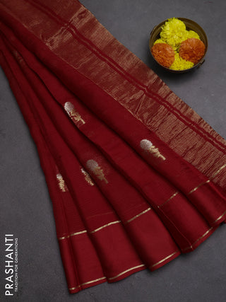 Art kota silk saree red with silver & zari woven floral buttas and rettapet zari woven border