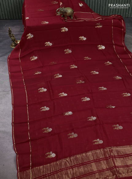 Art kota silk saree red with silver & zari woven floral buttas and rettapet zari woven border