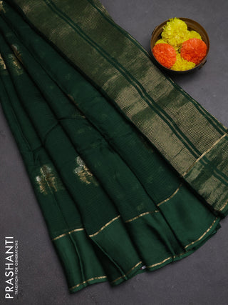 Art kota silk saree green with silver & zari woven floral buttas and rettapet zari woven border