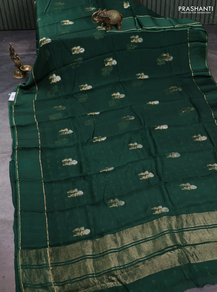 Art kota silk saree green with silver & zari woven floral buttas and rettapet zari woven border