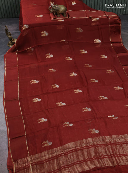 Art kota silk saree rust shade with silver & zari woven floral buttas and rettapet zari woven border