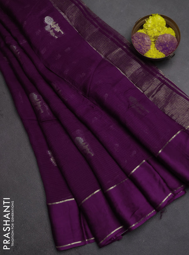 Art kota silk saree purple with silver & zari woven floral buttas and rettapet zari woven border