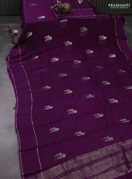 Art kota silk saree purple with silver & zari woven floral buttas and rettapet zari woven border