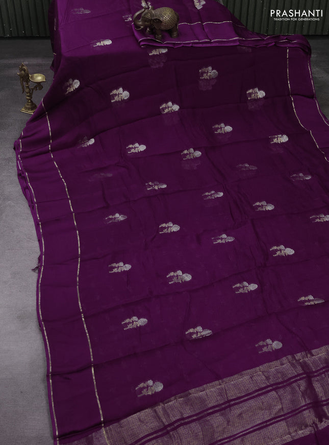 Art kota silk saree purple with silver & zari woven floral buttas and rettapet zari woven border