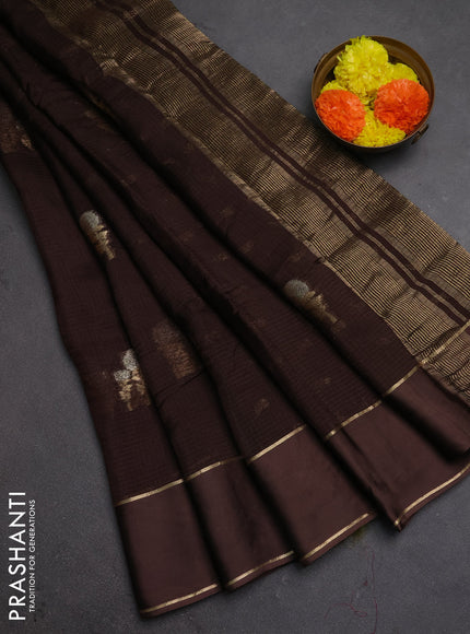 Art kota silk saree coffee brown with silver & zari woven floral buttas and rettapet zari woven border