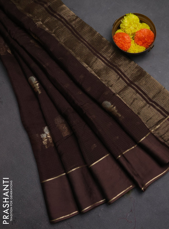 Art kota silk saree coffee brown with silver & zari woven floral buttas and rettapet zari woven border