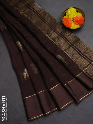 Art kota silk saree coffee brown with silver & zari woven floral buttas and rettapet zari woven border