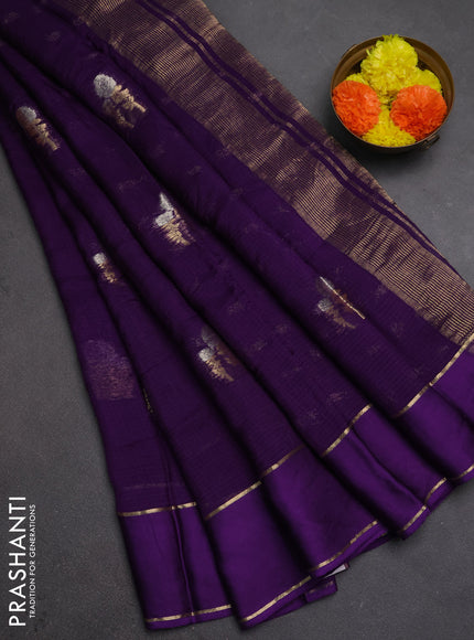 Art kota silk saree violet with silver & zari woven floral buttas and rettapet zari woven border
