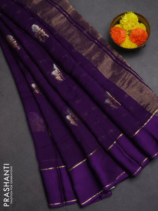 Art kota silk saree violet with silver & zari woven floral buttas and rettapet zari woven border