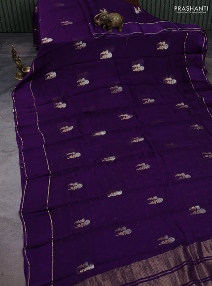 Art kota silk saree violet with silver & zari woven floral buttas and rettapet zari woven border