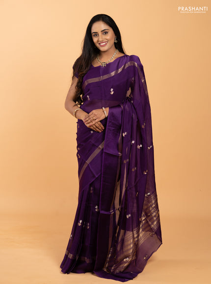 Art kota silk saree deep violet with silver & zari woven buttas and zari woven simple border