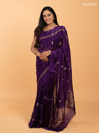 Art kota silk saree deep violet with silver & zari woven buttas and zari woven simple border