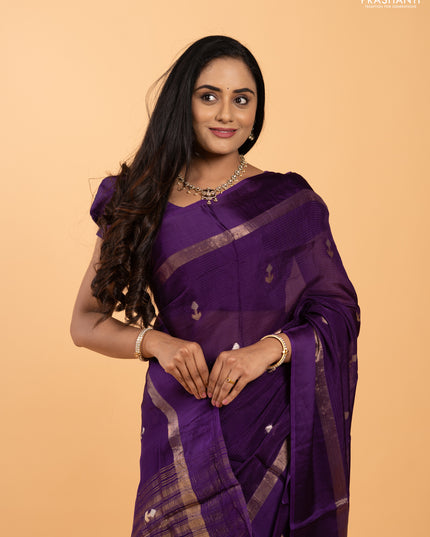 Art kota silk saree deep violet with silver & zari woven buttas and zari woven simple border