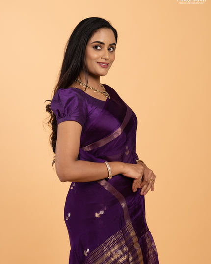 Art kota silk saree deep violet with silver & zari woven buttas and zari woven simple border