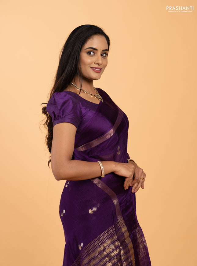 Art kota silk saree deep violet with silver & zari woven buttas and zari woven simple border