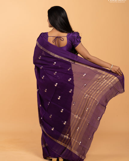 Art kota silk saree deep violet with silver & zari woven buttas and zari woven simple border