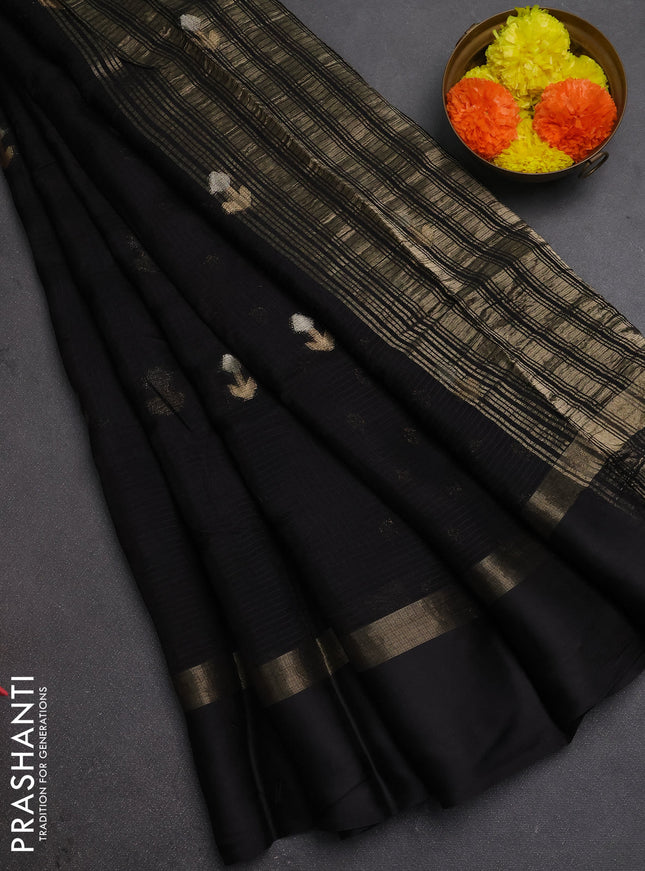 Art kota silk saree black with silver & zari woven buttas and zari woven simple border