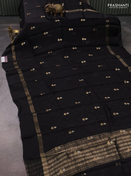 Art kota silk saree black with silver & zari woven buttas and zari woven simple border