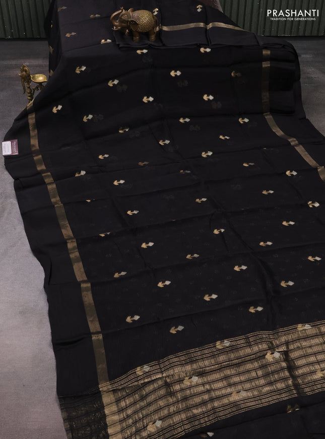 Art kota silk saree black with silver & zari woven buttas and zari woven simple border