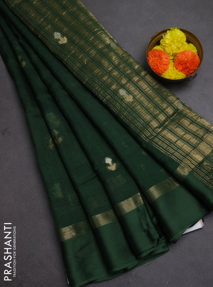 Art kota silk saree bottle green with silver & zari woven buttas and zari woven simple border
