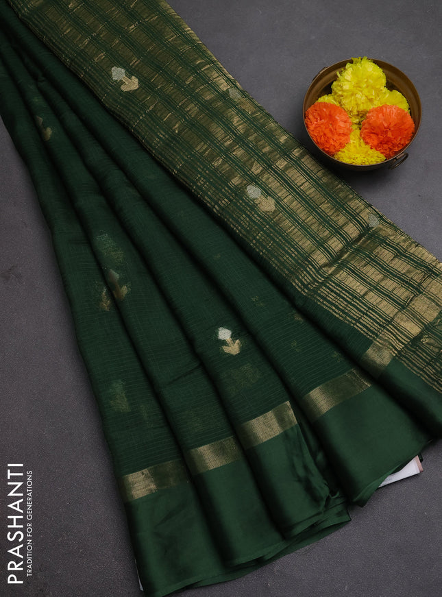 Art kota silk saree bottle green with silver & zari woven buttas and zari woven simple border