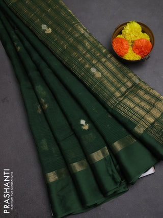 Art kota silk saree bottle green with silver & zari woven buttas and zari woven simple border