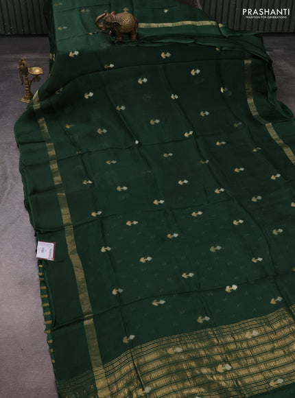 Art kota silk saree bottle green with silver & zari woven buttas and zari woven simple border