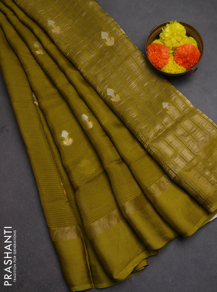 Art kota silk saree mehendi green with silver & zari woven buttas and zari woven simple border