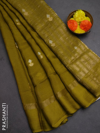 Art kota silk saree mehendi green with silver & zari woven buttas and zari woven simple border