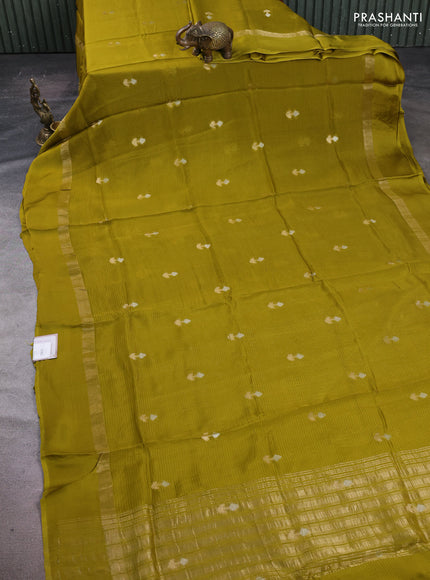 Art kota silk saree mehendi green with silver & zari woven buttas and zari woven simple border