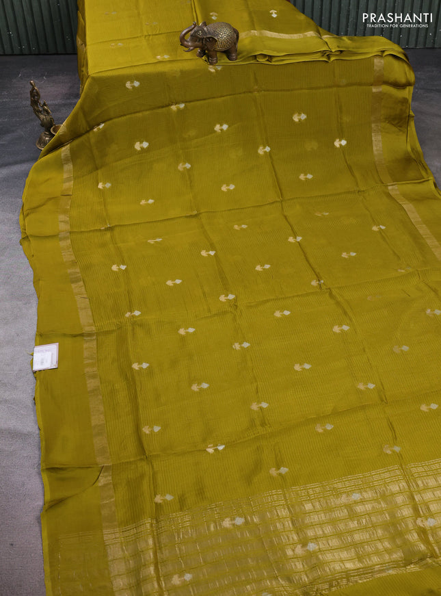 Art kota silk saree mehendi green with silver & zari woven buttas and zari woven simple border