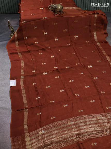 Art kota silk saree rust shade with silver & zari woven buttas and zari woven simple border
